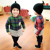 越越潮品童装 男童冬款衬衣儿童宝宝格子衬衫韩版保暖2015新款