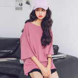 范智乔同款2016夏季新款韩版学院风棉麻短袖女装圆领纯色T恤上衣