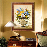 欧式玫瑰百合油画花卉客厅餐厅卧室装饰画抽象玄关有框竖版挂壁画