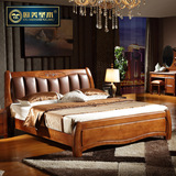 欧美圣木 纯实木床1.8米橡木家具床双人床现代中式高箱储物床婚床