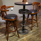 实木酒吧椅 ktv可旋转高脚凳子 新款奶茶店吧台椅 复古咖啡厅桌椅
