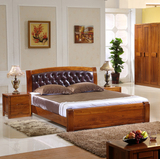 实木床1.8米榆木家具双人真皮床高箱储物婚床厚重款中式卧室家具