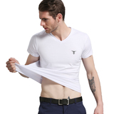 男士内衣丝光棉T恤短袖夏季修身V领紧身背心白色纯色运动打底汗衫
