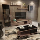 现代中式简约电视柜组合茶几背景墙胡桃木实木挂柜客厅柜可伸缩11