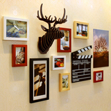 实木照片墙北欧鹿头组合相框墙组合客厅卧室酒吧餐厅装饰包邮