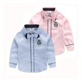 2016秋装韩版新款绅士领结男童装宝宝儿童浅蓝粉色长袖衬衣衬衫