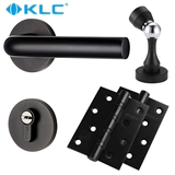 德国KLC美式分体门锁铝合金黑色门锁现代门锁+黑色合页+黑色门吸