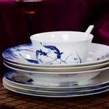 景德镇陶瓷器釉中彩青花瓷碗碟中式28/56头骨瓷餐具套装碗盘家用