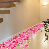 3D立体墙贴地板贴画纸卧室走廊装饰品房间自粘墙纸粉色玫瑰花地贴