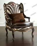 美式老虎椅新古典实木休闲椅欧式客厅单人沙发椅斑马纹形象椅书椅