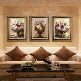 欧式玫瑰百合油画花卉客厅餐厅卧式装饰画抽象玄关有框竖版挂壁画