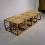 老榆木免漆凹方凳矮凳小板凳囧字凳茶凳还鞋凳简约现代新中式家具