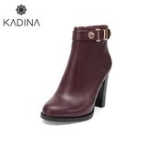 卡迪娜/kadina专柜冬季时尚欧美粗跟牛皮高跟迷你靴女短靴KA51547