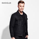 BASIQUE元本 2016春季新款男士商务休闲夹克外套 黑色双口袋毛呢