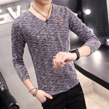 2016春季新款修身打底衫男士针织休闲 长袖t恤潮男青年韩版V领T恤