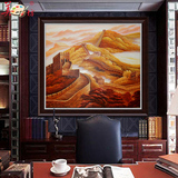 欧式手绘油画山水风景中式别墅客厅办公室会议室长城龙抬头挂画