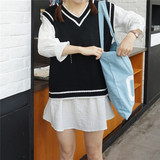 韩国ulzzang学院风宽松无袖套头毛衣女秋季学生外搭针织马甲背心