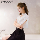 LTVVY夏季2016新款女装上衣韩版时尚修身显瘦性感V领五分袖雪纺衫