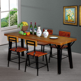 美式乡村铁木餐桌椅组装复古实木组合饭桌长方形个性办公家居家具
