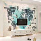 个性创意字母壁纸 世界地图大型3D壁画 书房客厅电视背景墙纸简约