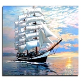 工画大幅客厅卧室风景帆船大海 起航diy手绘数字油画自己填色手