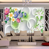 现代简约百合花卉沙发背景墙壁纸电视大型无缝壁画客厅墙纸3D立体