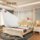 思途 欧式床双人床公主床白色皮床1.8米实木床法式雕花床储物婚床