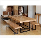 美式美式乡村组装复古做旧铁艺实木咖啡餐简约桌办公桌子会议桌椅