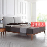 全实木床 北欧现代布艺真皮软靠床1.8米双人床日式榻榻米卧室婚床