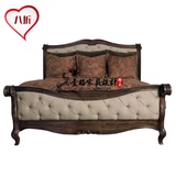 法式美式双人床复古欧式新古典床实木床软包布皮艺靠背拉扣双人床