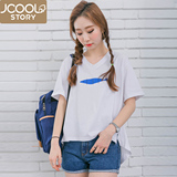 韩国夏季女款纯棉学生中长款宽松短袖T恤女前短后长韩版中袖上衣