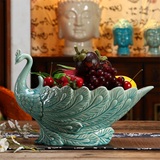 欧式田园陶瓷水果盘创意家居装饰礼物品客厅茶几摆件孔雀果盆实用