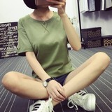 2016春夏装纯色短袖T恤女韩版新款个性百搭学生宽松体恤圆领小衫