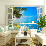 鑫雅3D海景壁画墙纸假窗户大海蓝天风景壁纸现代简约客厅墙布定做