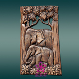 泰国手工艺品东南亚进口实木家居饰品雕刻双象挂画客厅墙壁软装饰