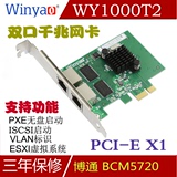 Winyao WY1000T2 PCI-e台式机双口千兆网卡BCM5720 82576 82546