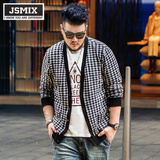 JSMIX大码男士开衫外套 春季男装韩版格子加肥加大胖子针织衫外套
