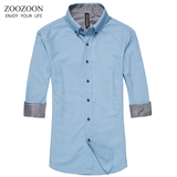zoozoon 男士衬衫韩版潮七分袖男短袖修身纯色7分袖中袖衬衣寸衫