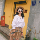 夏饭自制 韩国夏季学生海军领泡泡袖七分袖宽松娃娃衫女衬衫上衣