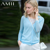 Amii2016秋装新款 艾米女装旗舰店修身薄长袖女士大码开衫针织衫