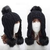 毛线帽女式帽子秋冬季黑色冬天保暖帽加绒加厚针织女士护耳帽韩国