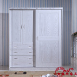 实木衣柜 榆木移门衣柜 白色开放漆推拉门衣柜 田园地中海衣柜