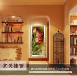 家居饰品欧式手绘装饰油画郁金香花卉玄关竖版有框抽象风景写实挂