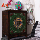 新古典中式床头柜现代家具实木储物柜手绘彩绘仿古床头柜装饰柜