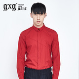 gxg.jeans 男装秋新品男红色个性休闲长袖衬衫#53503197