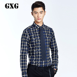 GXG[包邮]男装 冬季热卖 男士时尚黑底白格休闲格纹衬衫#44103403