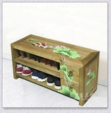 现代中式香樟木彩绘换鞋凳储物入户除臭小鞋柜实木质收纳穿鞋凳架