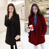 韩国代购学生秋冬新款韩版女修身加厚中长款羊绒毛呢外套呢子大衣