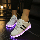 韩版春夏七彩情侣发光鞋USB充电LED鬼步舞夜光板鞋男女透气夜光鞋