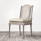 1820法式/瑞典古斯塔夫 实木餐椅/书房椅 藤面麻布软包橡木绑腿椅